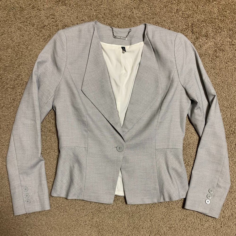 White House Black Market Waist Length Grey Blazer, Size 6